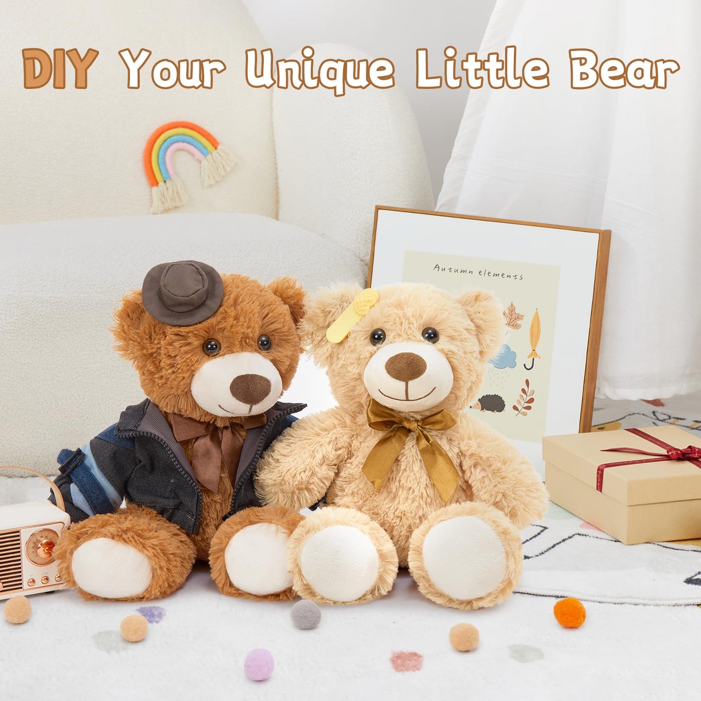 MorisMos 6Pcs Teddy Bears Bulk Baby Shower, 14inch Cute Teddy Bear Stuffed Animals Plush, Small Stuffed Bears on Centerpiece Baby Shower, White