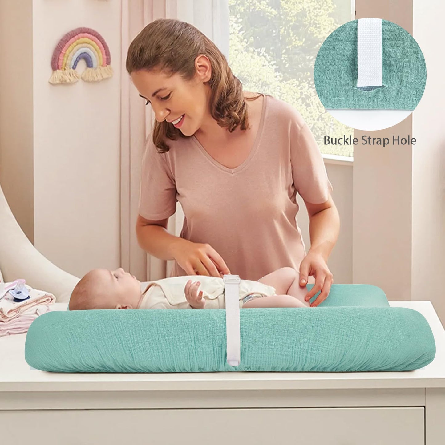 2 Pack Muslin Changing Pad Cover for Baby Girls Boys, 100% Cotton Fitted Baby Diaper Changing Table, Soft and Breathable Changing Pad Sheets, Pink