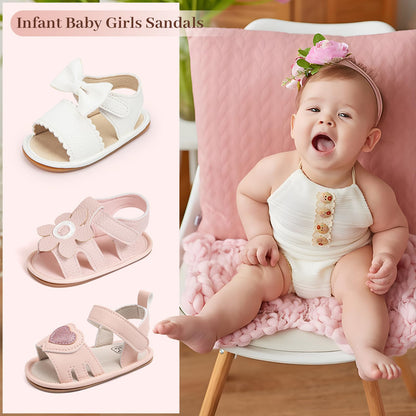 Oamico Baby Girl Sandals Infant Soft Anti-Slip Rubber Sole Casual Beach Sandals Newborn Bowknot Outdoor First Walker Summer Shoes for Baby Girls Flat Sandal
