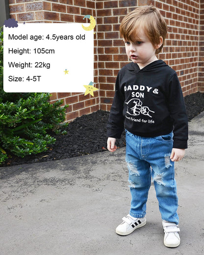 WESIDOM Baby Boy Clothes, Long Sleeve Printing Hoodie With Jeans Pants Outfits Set