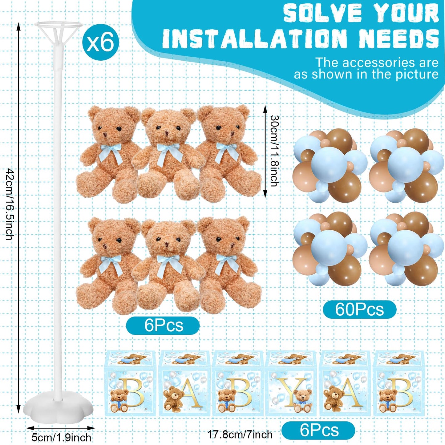 Lenwen 6 Sets Pink Bear Decorations for Baby Shower, Baby Letter Boxes Baby Shower Table Centerpieces Bear Stuffed Animals Balloon with Stand Bear Plush Toy Baby Boxes for Birthday Party Wedding