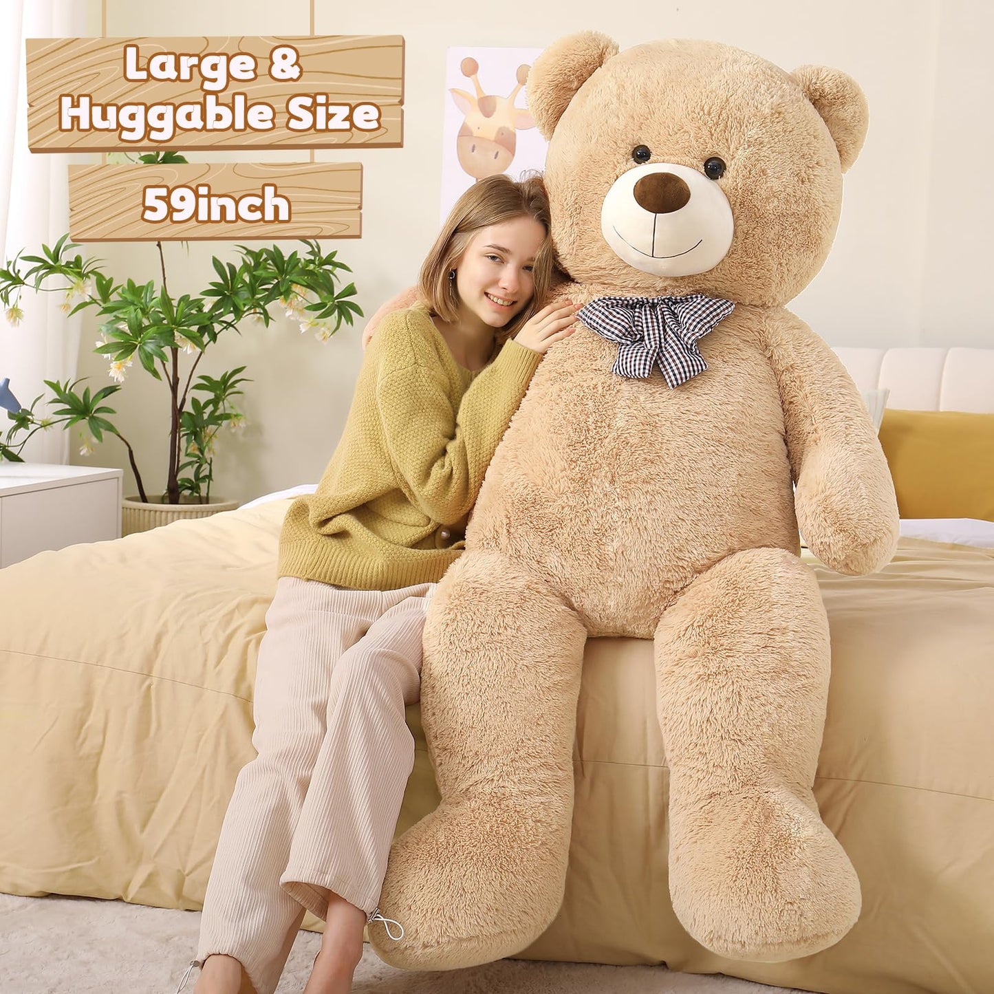 51 inch Big Teddy Bear Cute Giant Stuffed Animals Soft Plush Toy for Girlfriend Kids for Birthday Christmas Valentine's Day