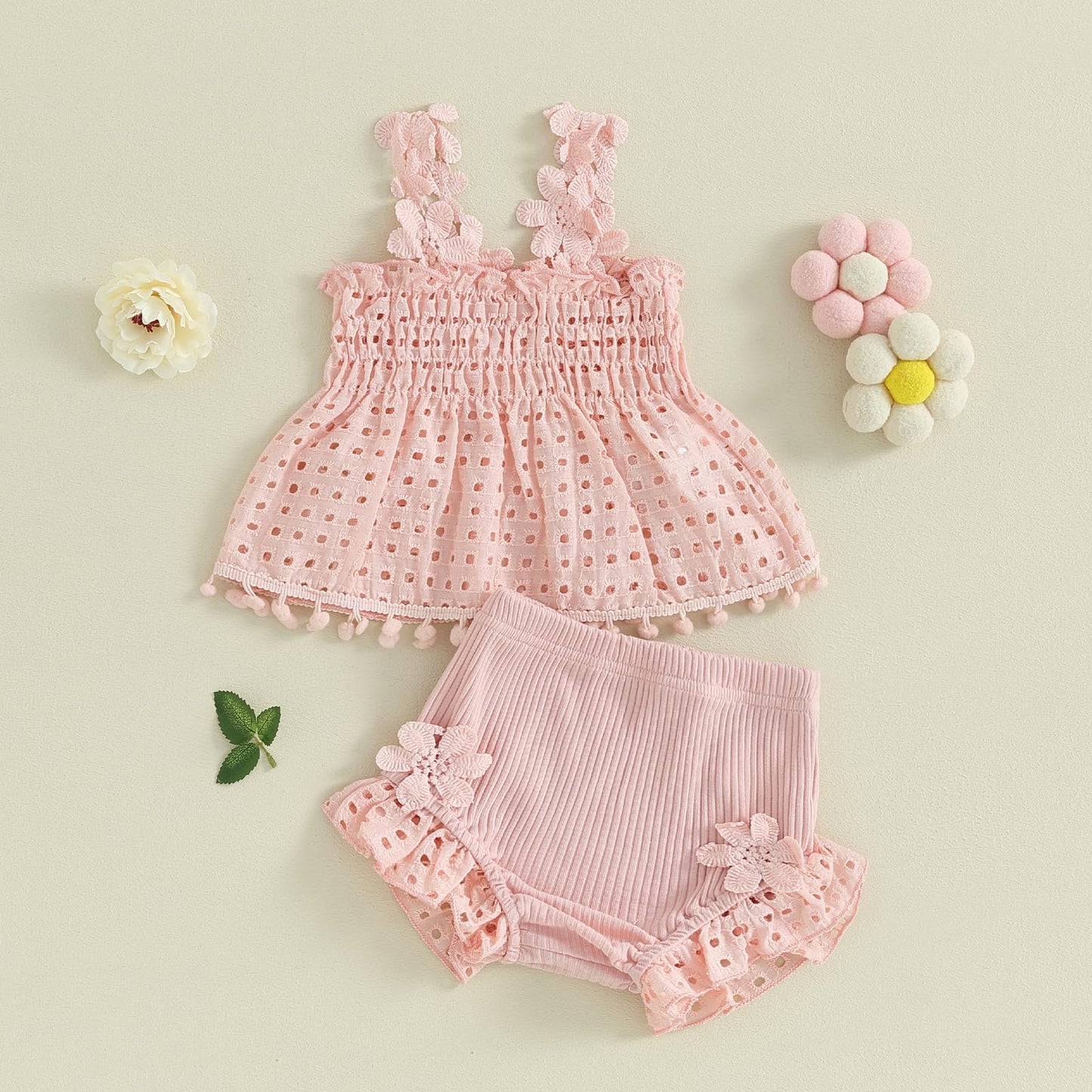Murnouche Newborn Baby Girl Summer Clothes Sleeveless Floral Top Ribbed Shorts Boho Outfit Set