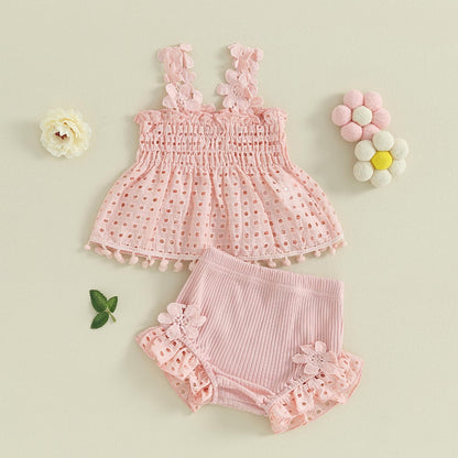 Murnouche Newborn Baby Girl Summer Clothes Sleeveless Floral Top Ribbed Shorts Boho Outfit Set