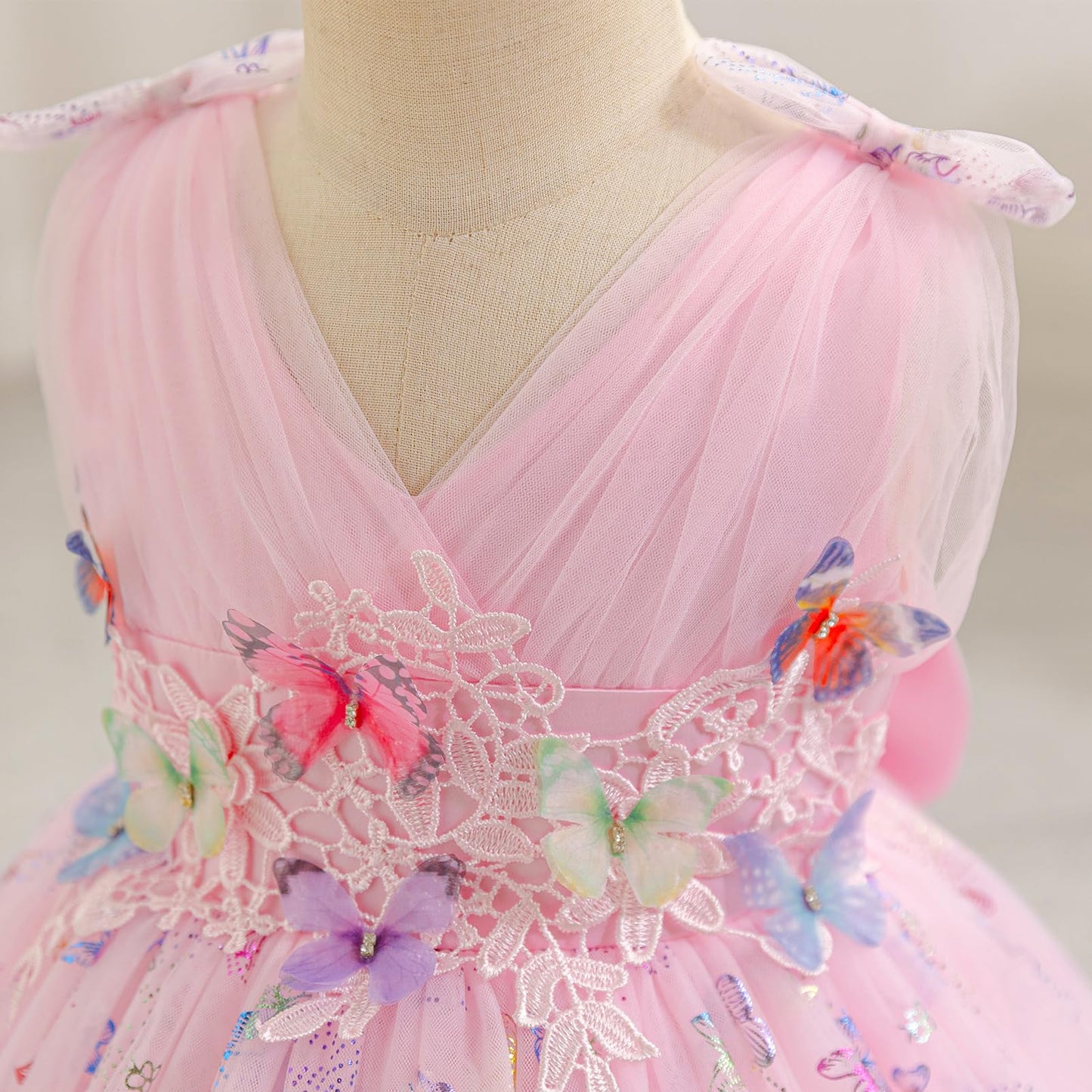 IDOPIP Toddler Baby Girls Shiny Butterfly Tutu Dress Princess Birthday Party Pageant Flower Girl Wedding V-Backless Dresses