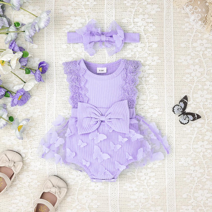 Baby Girl Summer Clothes Cute Newborn Girl Outfits Sleeveless Lace One Piece Romper + Headband 2pcs set 0-12 Months