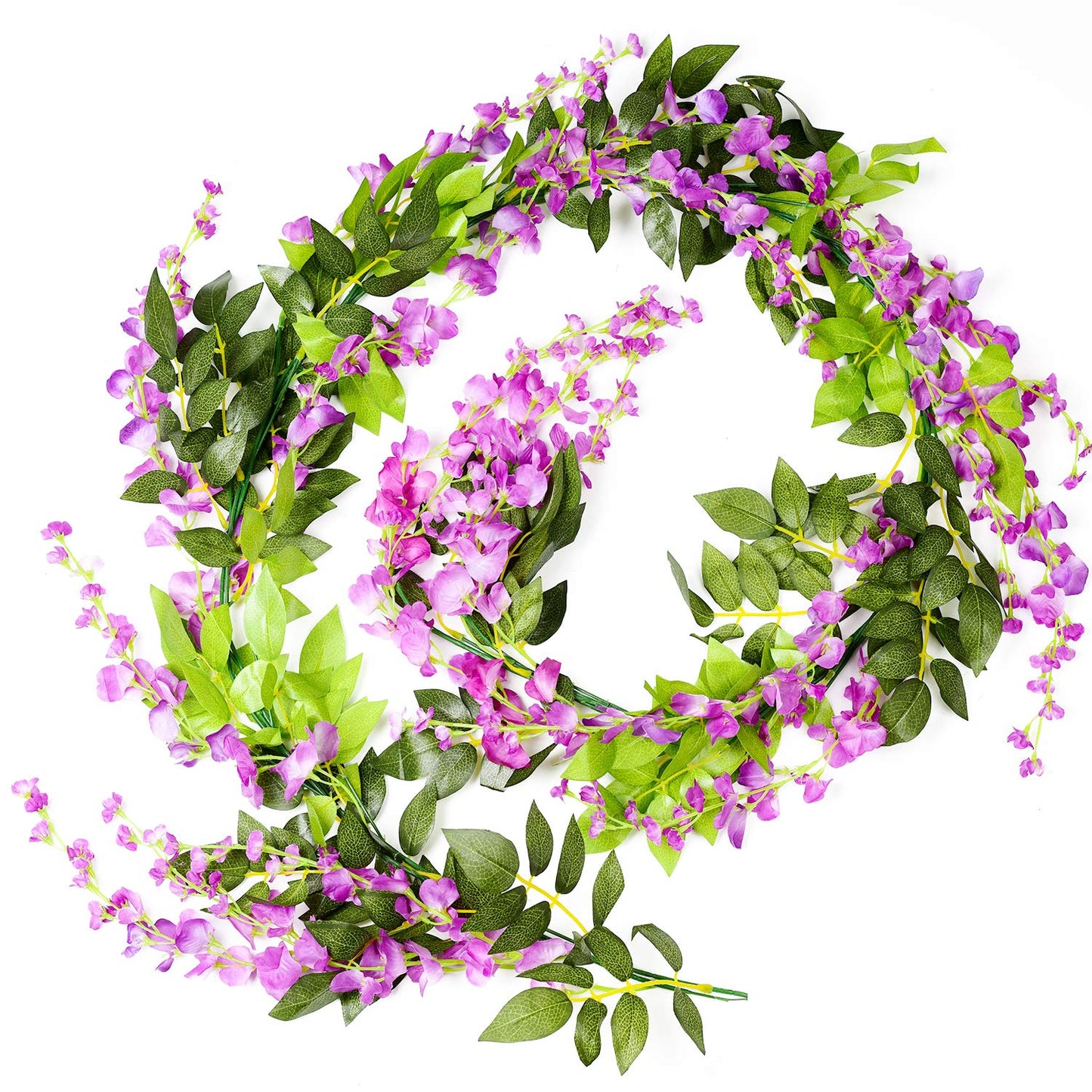 Lvydec Wisteria Artificial Flowers Garland, 4Pcs Total 28.8ft White Artificial Wisteria Vine Silk Hanging Flower for Home Garden Outdoor Ceremony Wedding Arch Floral Decor