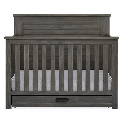 Delta Children Simmons Kids Caden 6-in-1 Convertible Crib with Trundle Drawer, Greenguard Gold Certified, Rustic Mist
