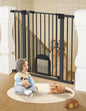 Babelio Upgraded Baby Gate with Cat Door, 29-43" Auto Close Durable Dog Gate for Stairs, Doorways and House, Easy Walk Thru Safety Gate with Pet Door Includes 4 Wall Cups, Black