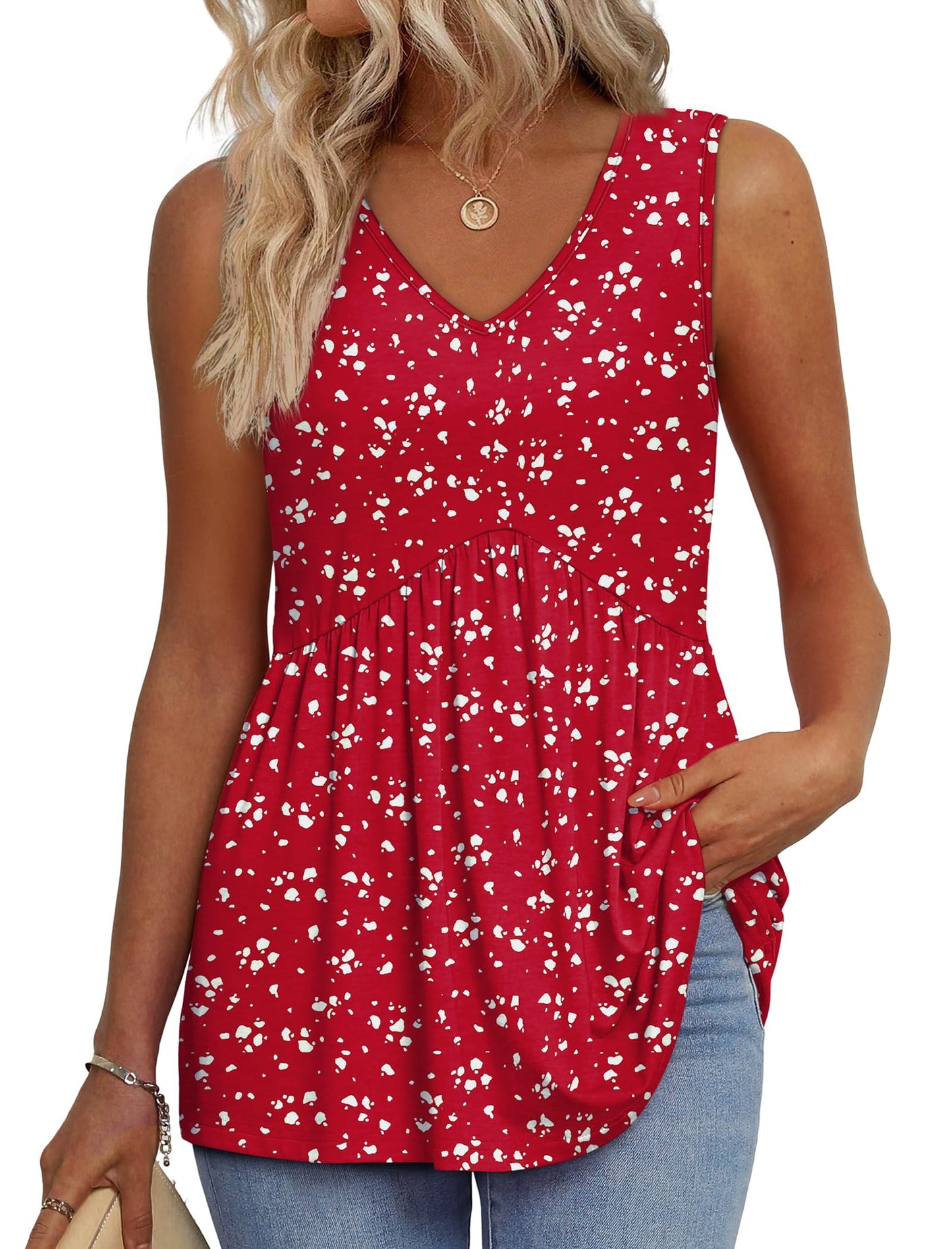 OFEEFAN Womens Tank Tops 2025 Flowy Peplum Tops for Women Dressy Sleeveless V Neck Babydoll Tank Tops