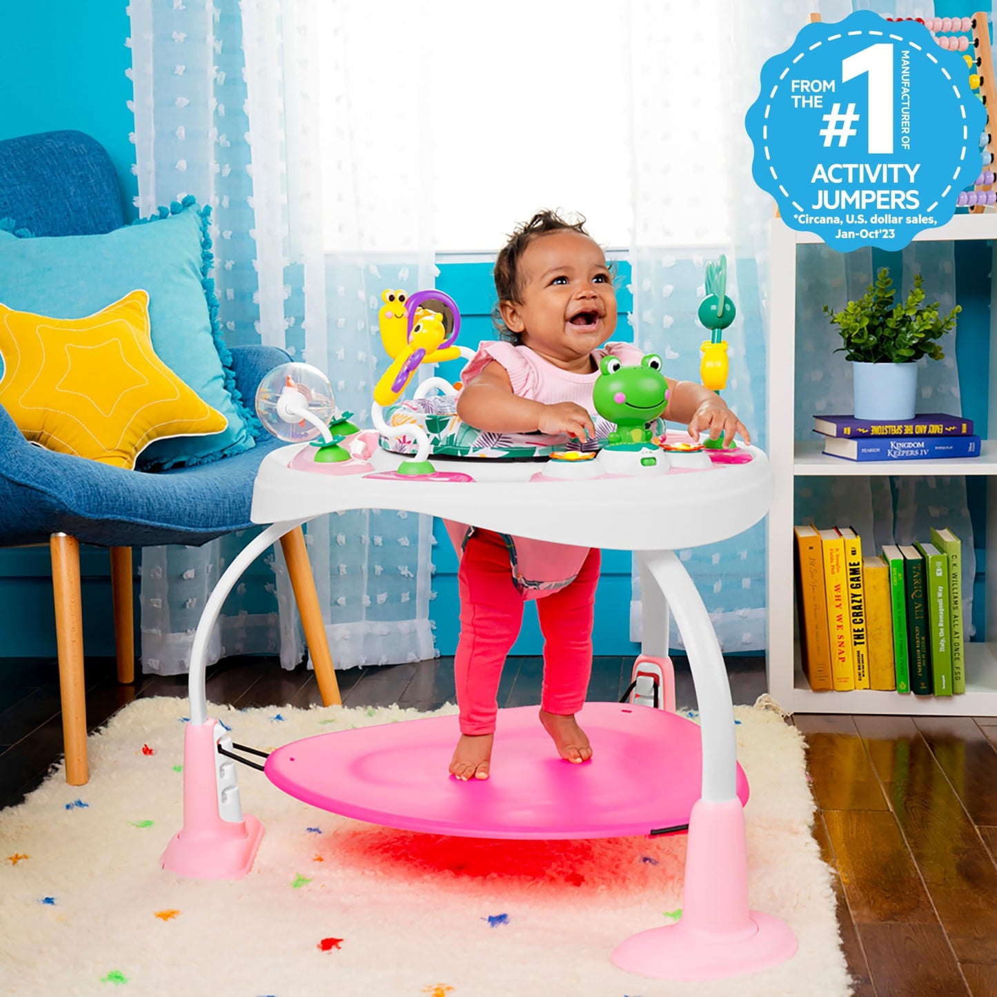 Bright Starts Bounce Bounce Baby 2-in-1 Activity Center Jumper & Table - Playful Pond (Green), 6 Months+