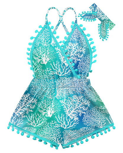6M-3T Baby Girl Backless Bodysuit Outfit Set Romper Jumpsuit with Headband