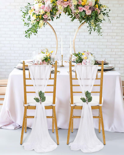 QueenDream Light Blue Sashes Chair Aisle Decorations: 24 Pack Baby Shower Chair Cover 8FT Long Tulle Draping Fabric Wedding Reception Church