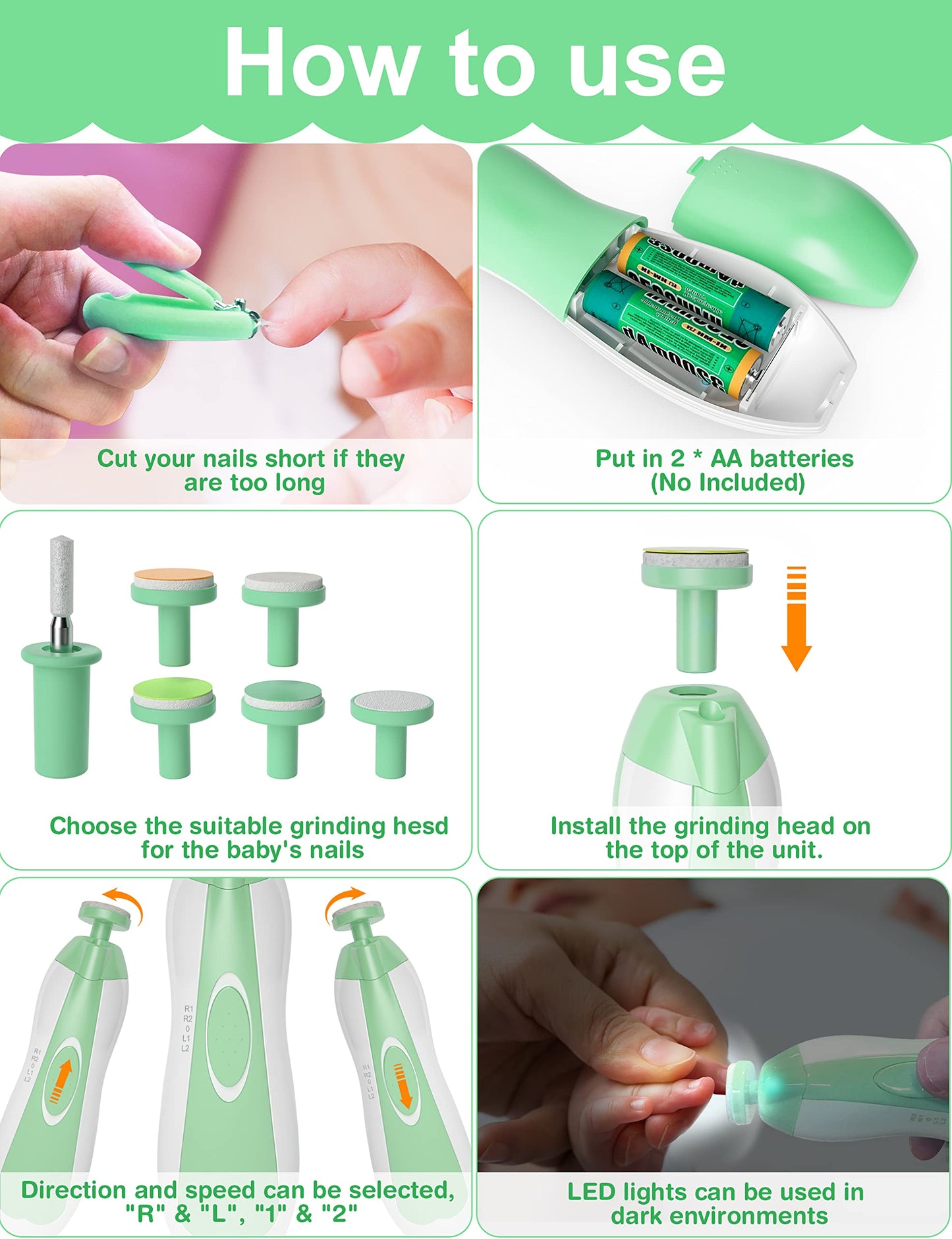 OTTOLIVES Baby Healthcare and Grooming Kit, 24 in 1 Baby Electric Nail Trimmer Set Newborn Nursery Health Care Set for Newborn Infant Toddlers Baby Boys Girls Kids (0-3 Years+) (Green)