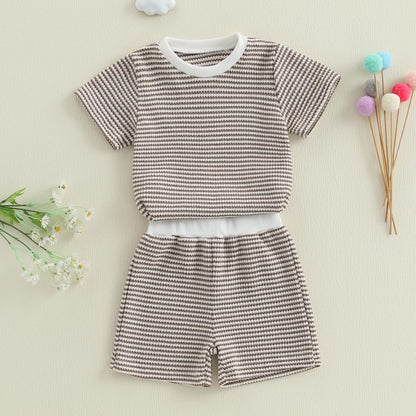 VISGOGO Baby Boy Girls Toddler Summer Outfit Striped T-shirt Toddler Boy Summer Clothes 6 12 18 Months 2 3 4 5 T Short Set