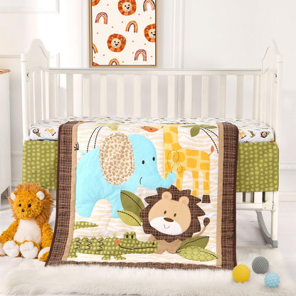 Wowelife Safari Crib Bedding Set, 3 Piece Safari Baby Bedding Set Brown, Premium Baby Crib Bed Set, Breathable and Soft for Baby Boy and Girl