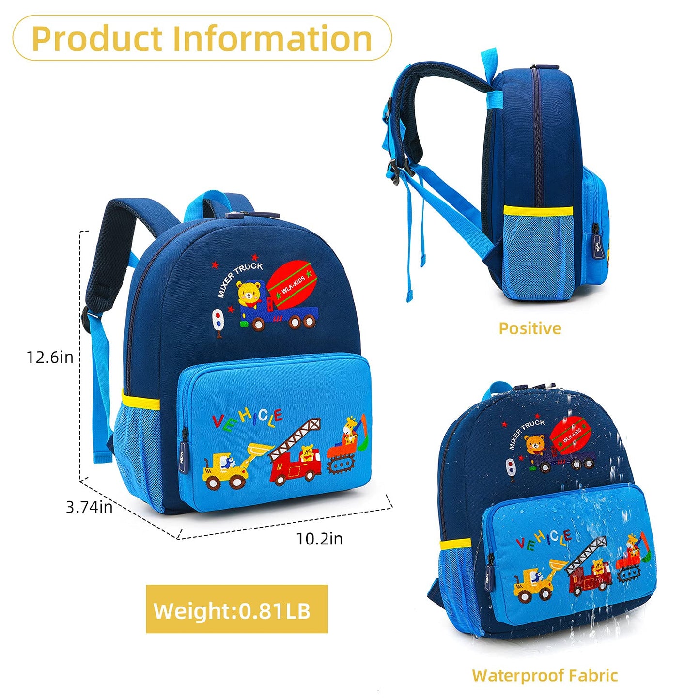 Car Dinosaur Kids Toddler Backpack for Boys and Girls Children Waterproof Preschool Bag(Red Music Party)