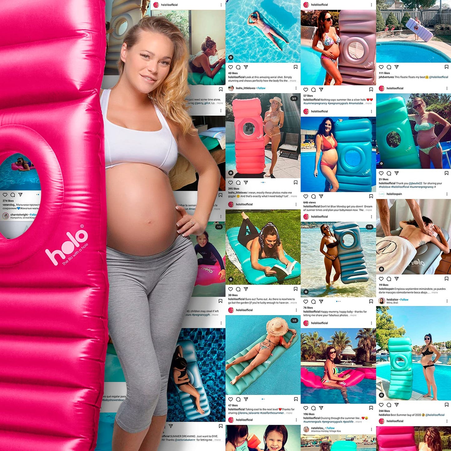 HOLO The Original Inflatable Pregnancy Pillow - Full Body Maternity Airbed/Float with Hole for Tummy - Sleeping Support & Comfort - Say Goodbye to Pregnancy Related Aches and Pains (White Sand)