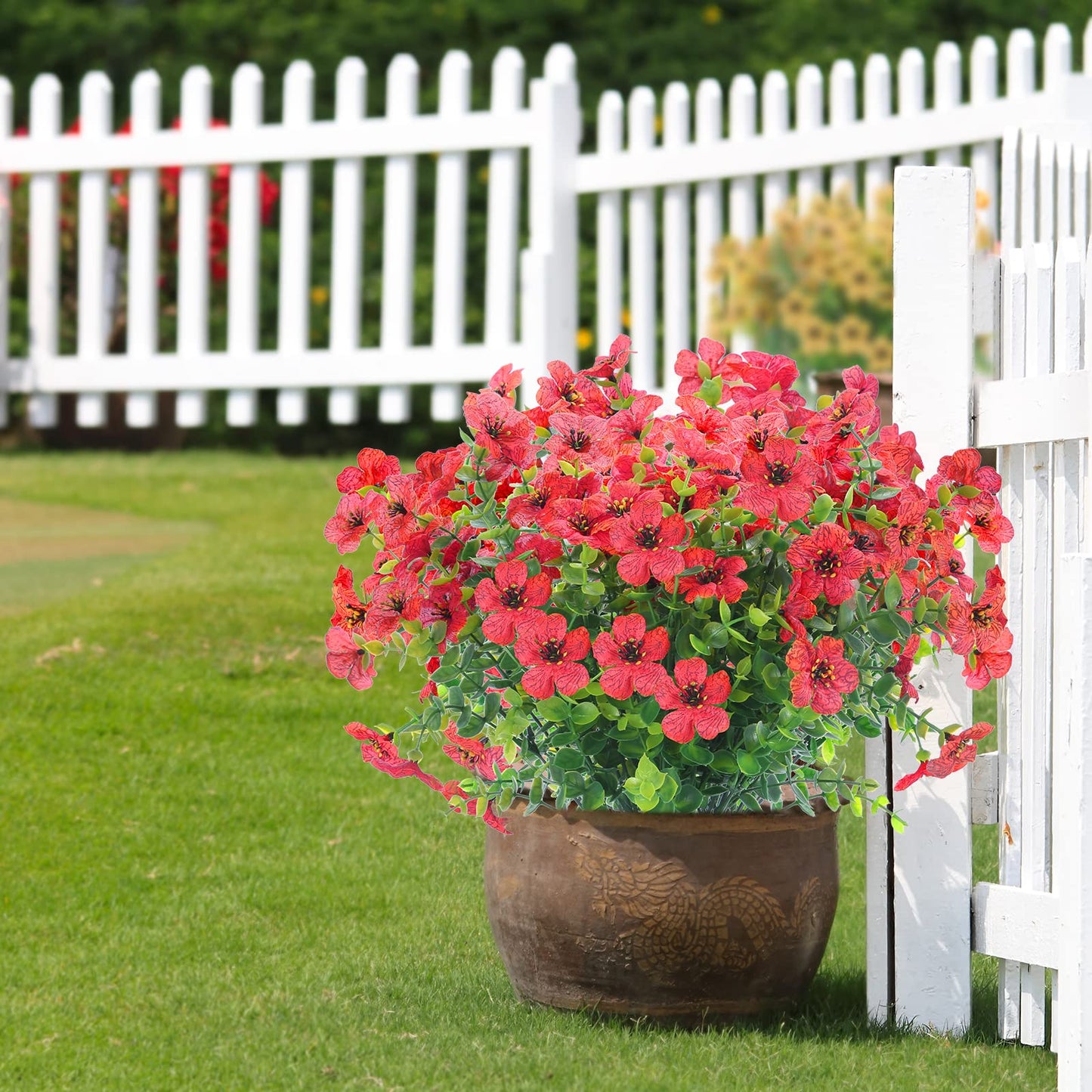 12 Bundles Artificial Flowers Outdoor UV Resistant Fake Plastic Plants Indoor Outside Hanging Plants Garden Porch Window Box Home Wedding Farmhouse Festive Shrub Decor (Pink)
