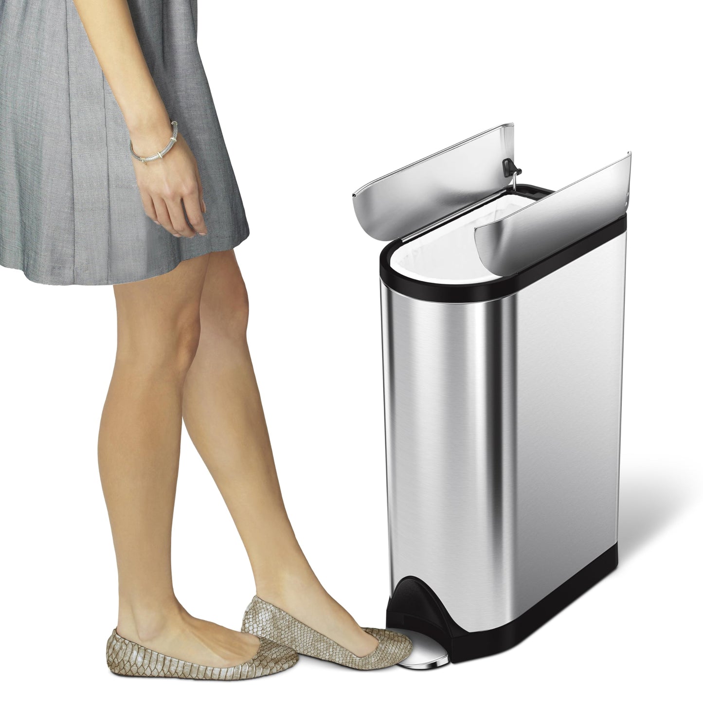 simplehuman Diaper Can with Odorsorb System (Odorsorb Pods and Odorsorb Liners), 18 Liter/ 4.8 Gallon, White Stainless Steel