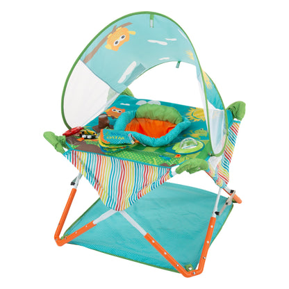 Bright Starts Pop 'N Jump Portable Activity Jumper, Indoor/Outdoor Use, Owl Forest with 4 Sensory Toys, Ages 6-12 Months