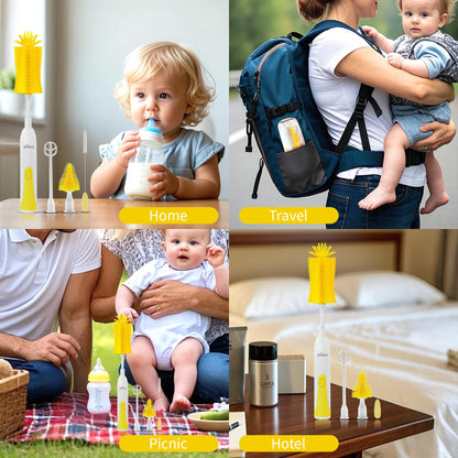 Electric Bottle Brush Cleaner New Upgrade, Portable Electric Baby Bottle Brush Cleaner for Travel, Travel Bottle Cleaner Kit with Nipple & Straw Brush, Perfect Mom Essentials After Birth Gift, Green