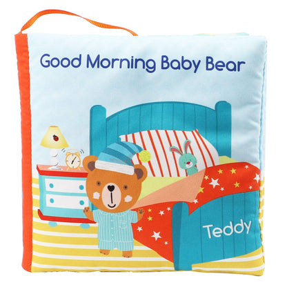 bebe mondo Teddy Bear Soft Baby Book Activity Quiet Cloth Books Developmental Toys Interactive Baby Books for Babies Toddlers Infants, Easter Gifts for Boys Girls,Washable Mirror Toy, Goodnight W Box