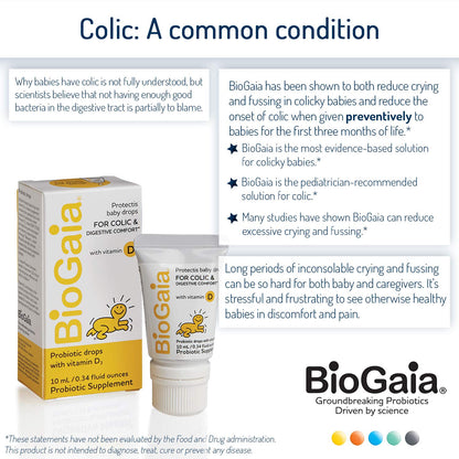 BioGaia Protectis Baby Probiotic Drops | Colic & Gas Relief + Vitamin D | Safe for Newborns | Ease Crying, Fussing, Colic, Gas, Spit-ups & Constipation | No Dairy, Soy & Gluten | 50 Day Supply | 10mL