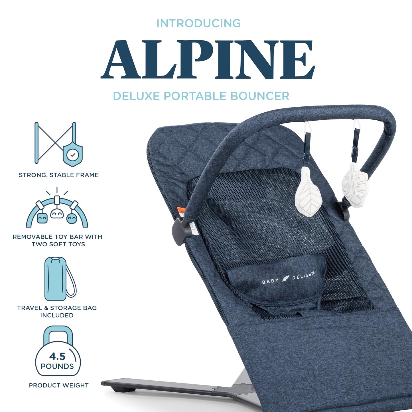 Baby Delight Alpine Deluxe Portable Bouncer, Infant, 0-6 Months, 100% GOTS Certified Cotton Fabrics, Organic Oat