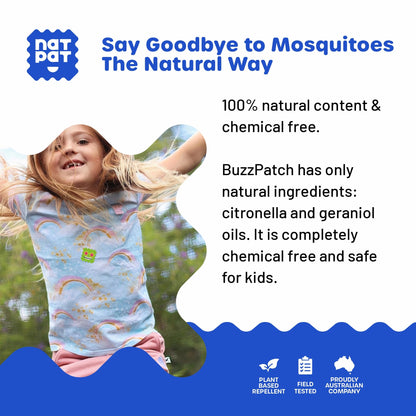 NATPAT Buzz Patch Mosquito Patch Stickers for Kids - Plant Based Ingredients, Non-Toxic - The Original All Natural Citronella Essential Oil Insect Patch, DEET Free, for Toddlers, Kids (60 Pack)