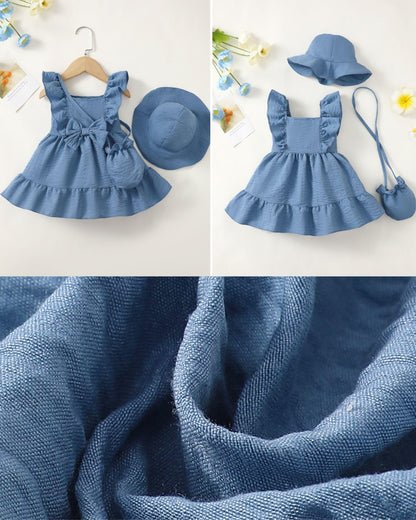 Renotemy Newborn Infant Baby Girl Dresses Summer Outfits Boho Casual Sundress Gifts Toddler Clothes for Girl with Hat and Bag