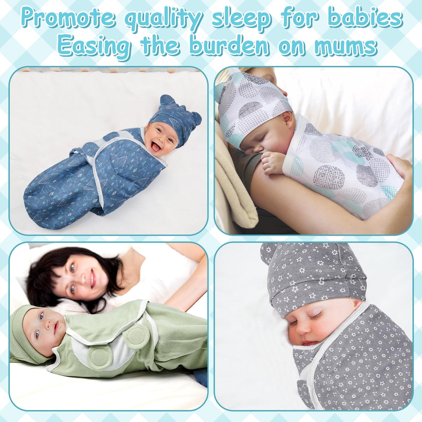 Ramede 6 Pack Baby Swaddle Blanket with Hats Sleep Swaddle for 0-3 Months Newborn Sacks Soft Cotton Wearable for Boy Girl