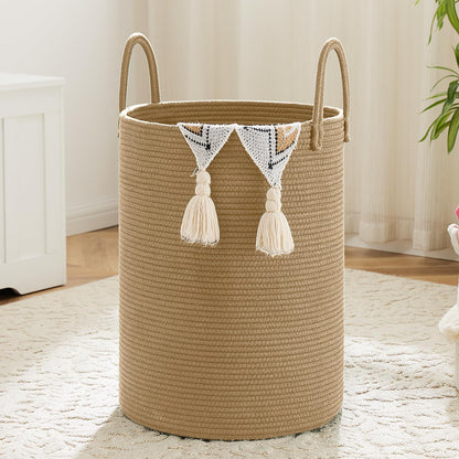 Laundry Basket,Woven Cotton Rope Laundry Hamper,60L for Decor Storage of Dirty Clothes,Toys and Blankets in Bathroom,Baby Room and Living Room