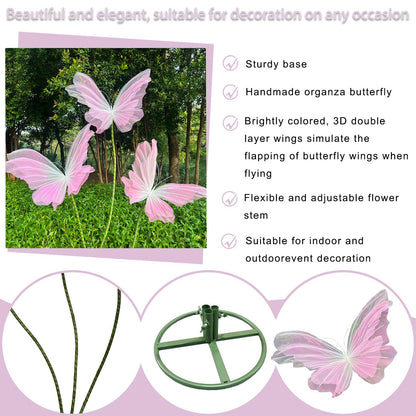 3Pcs Giant Silk Butterfly Decorations, Large Butterflys Decoration with Standing Base, for Wedding Ceremony Birthday Party Baby Shower Church Backdrop Decoration Home Decor (Pink)