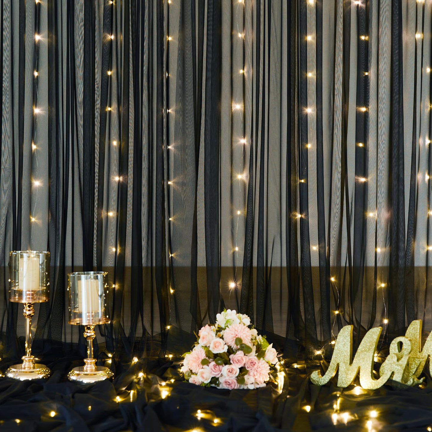 White Tulle Backdrop Curtain with Lights String for Parites 10×8ft Sheer Backdrop Curtains White Curtain Backdrop for Wedding Baby Shower Birthday Party Photo Shoot Decorations(2 Panels 10ft×8ft)