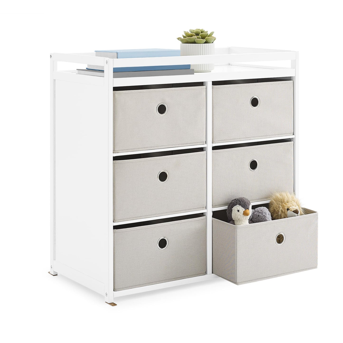 Delta Children Hayes Changing Table and Dresser for Bedroom with 6 Fabric Drawers, Charcoal Grey/Flax