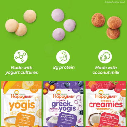 Happy Baby Organics Creamies Freeze-Dried Veggie & Fruit Snacks with Coconut Milk, Apple Spinach Pea & Kiwi