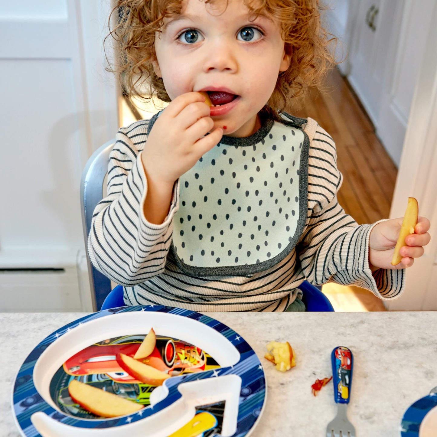 The First Years Bluey 4-Piece Place Setting - BPA Free Dishwasher Safe Toddler Dinnerware Set with Divided Plate, Bowl, Fork, Spoon - Multicolor