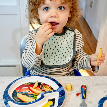 The First Years Bluey 4-Piece Place Setting - BPA Free Dishwasher Safe Toddler Dinnerware Set with Divided Plate, Bowl, Fork, Spoon - Multicolor