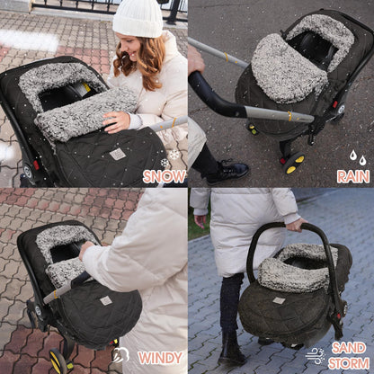 ACRABROS Car Seat Cover Baby: Winter Infant Carseat Canopy for Boy Girl Newborn Zipper Peeping Window Warm Cozy Cold Weather Waterproof Universal Fitted Heather Grey