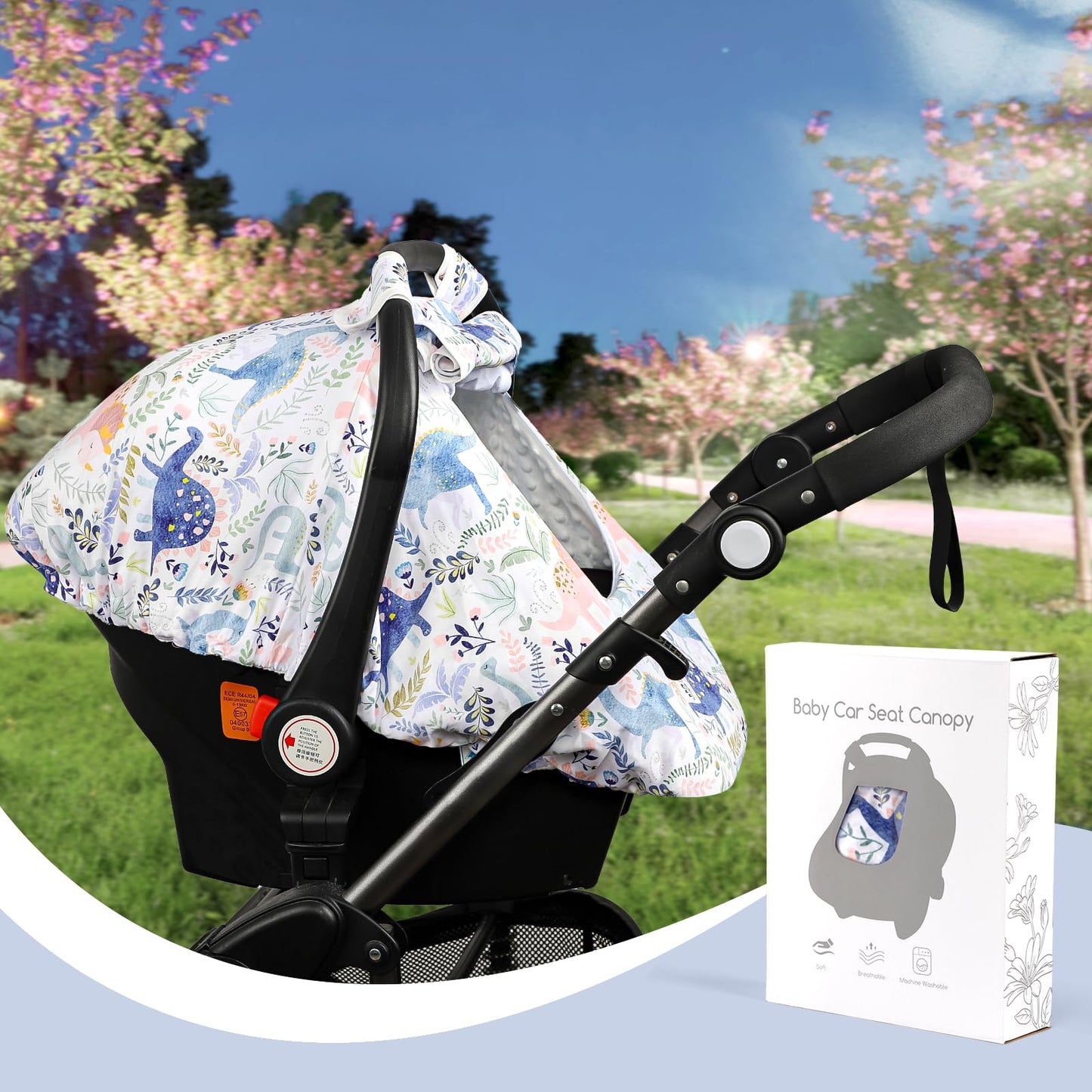 Pea Pod Car Seat Cover Baby, Infant Car Seat Canopy Covers for Newborn with 2 Layers Windows of Breathable Mesh Fabric, Lightweight Polyester/Soft Minky Dot Backing (Floral & Rainbow)