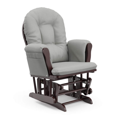 Storkcraft Premium Hoop Glider and Ottoman (Espresso Base, Gray Cushion) – Padded Cushions with Storage Pocket, Smooth Rocking Motion, Easy to Assemble, Solid Hardwood Base