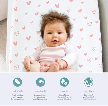 100% Organic Cotton Baby Lounger or Changing Pad Covers with Reenforced Safety Strap Holes. Fits Evolur, Munchkin, Delta, Snuggle Me and More. Multi-Use, Pink for Girl. 3 Pk of Covers Only.