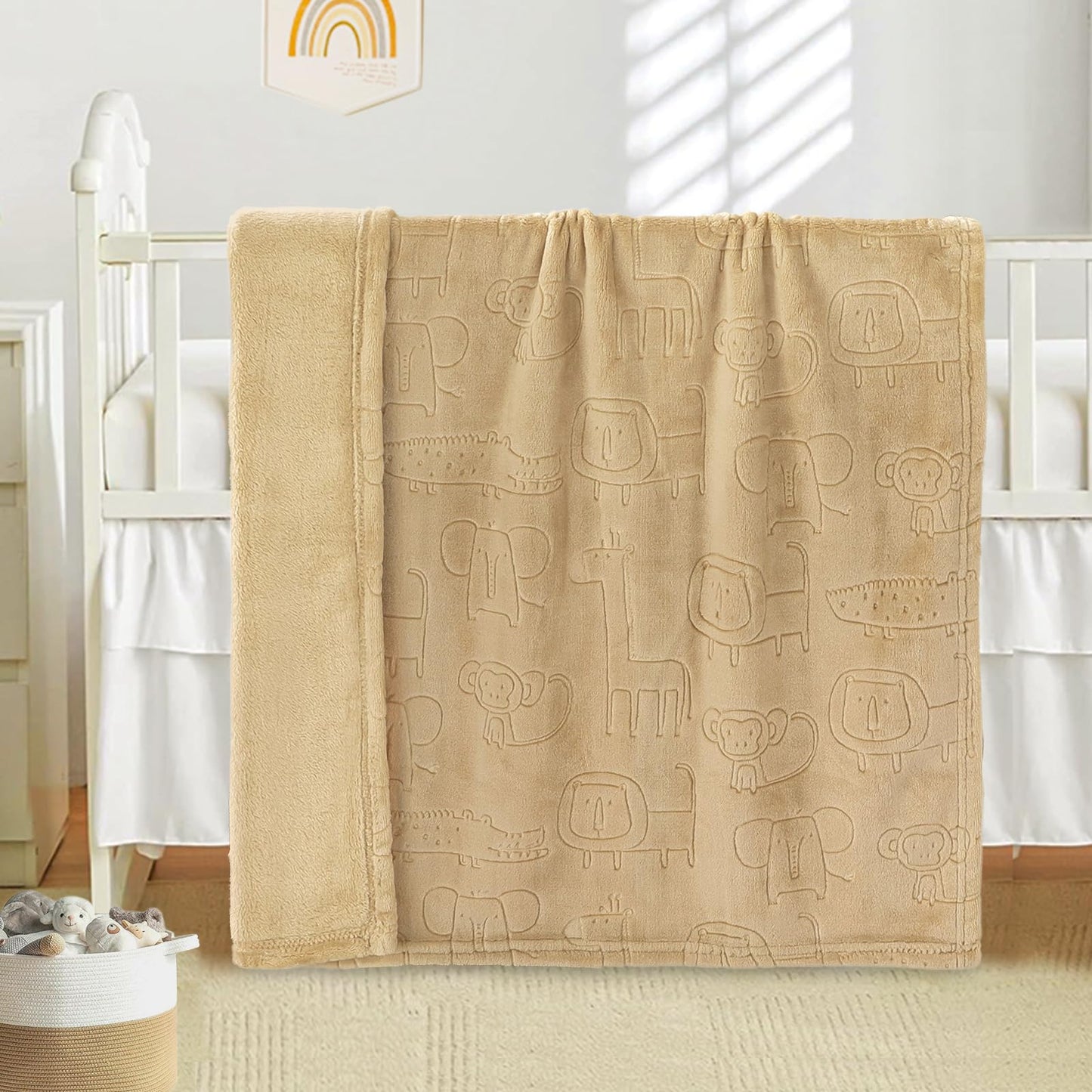 BORITAR Woodland Animal Baby Blanket for Boys Girls Ultra Soft Fleece Warm and Lightweight Blankets for Infant Toddler Newborn, 30x40 Inch, Sage Green