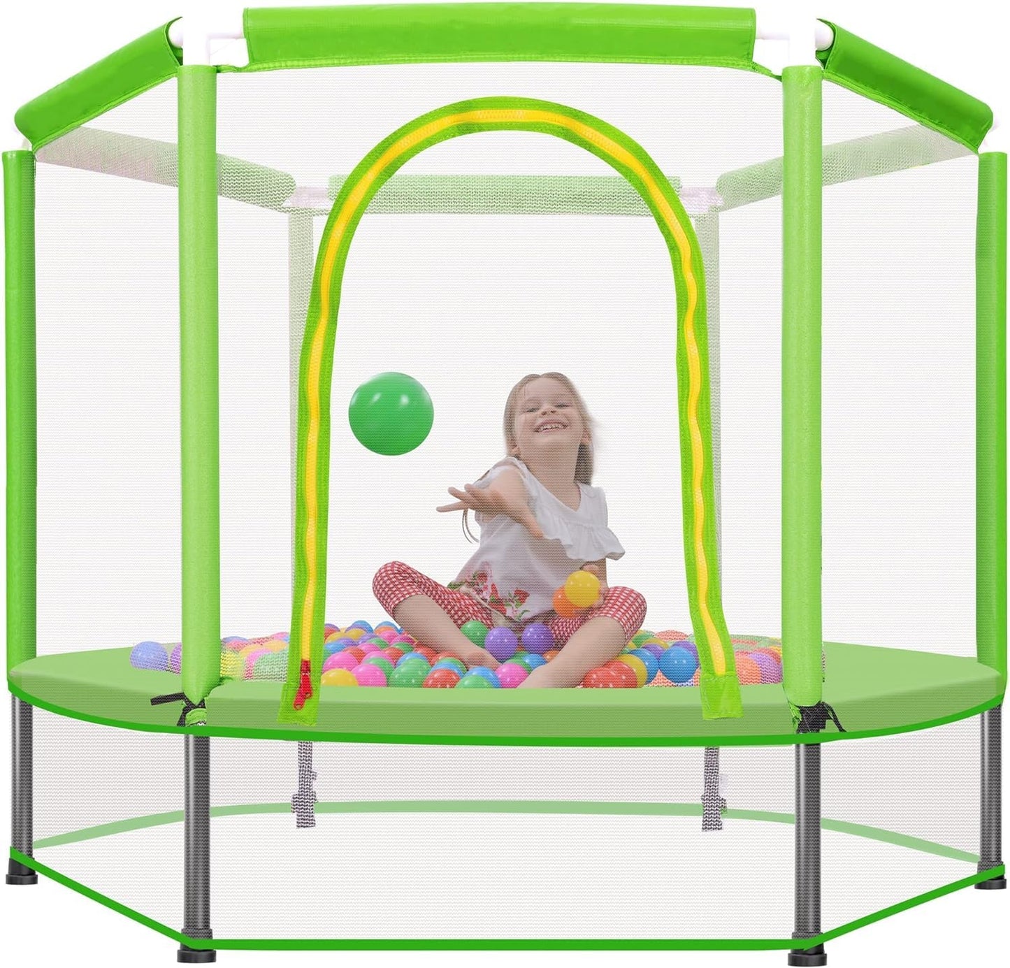 Merax 55" Mini Trampoline for Kids, 4.5FT Indoor Outdoor Toddler Trampoline with Safety Enclosure Net and Pit Balls Baby Small Trampoline Birthday Gifts for Girl and Boy Age 3 Months and up,
