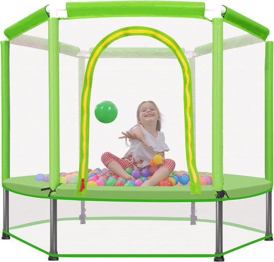 Merax 55" Mini Trampoline for Kids, 4.5FT Indoor Outdoor Toddler Trampoline with Safety Enclosure Net and Pit Balls Baby Small Trampoline Birthday Gifts for Girl and Boy Age 3 Months and up,