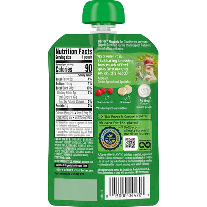 Gerber Organic Baby Food Pouches, Toddler, Banana Raspberry Yogurt Vanilla, 3.5 Ounce (Pack of 12)