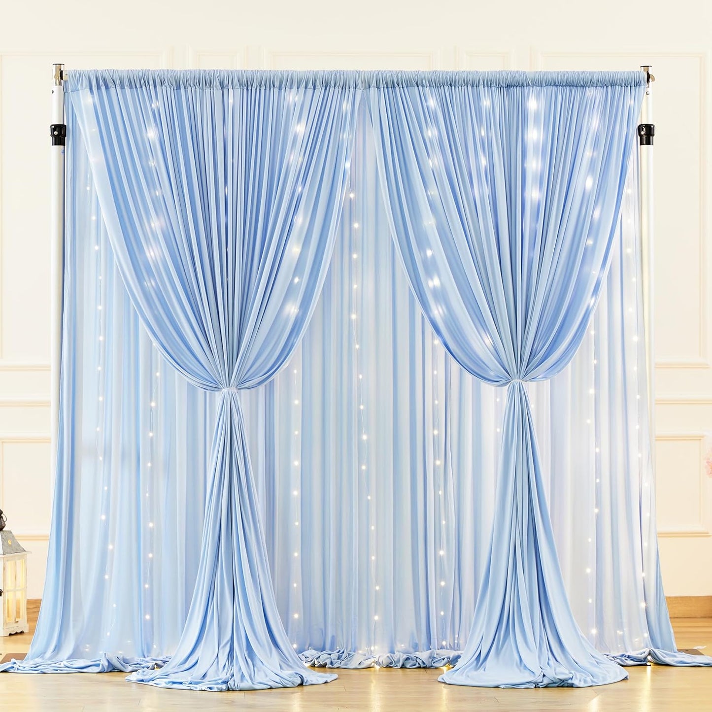 10x10ft Pink Backdrop Curtain with Lights String for Parties Wedding Wrinkle Free Soft Curtains Photo Backdrop Drapes for Girls Birthday Baby Shower Background Decorations 5x10ft, 2 Panels