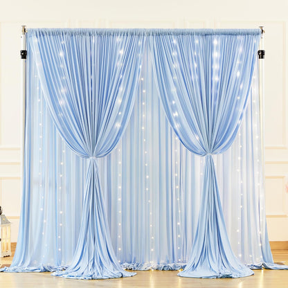 10x10ft Pink Backdrop Curtain with Lights String for Parties Wedding Wrinkle Free Soft Curtains Photo Backdrop Drapes for Girls Birthday Baby Shower Background Decorations 5x10ft, 2 Panels