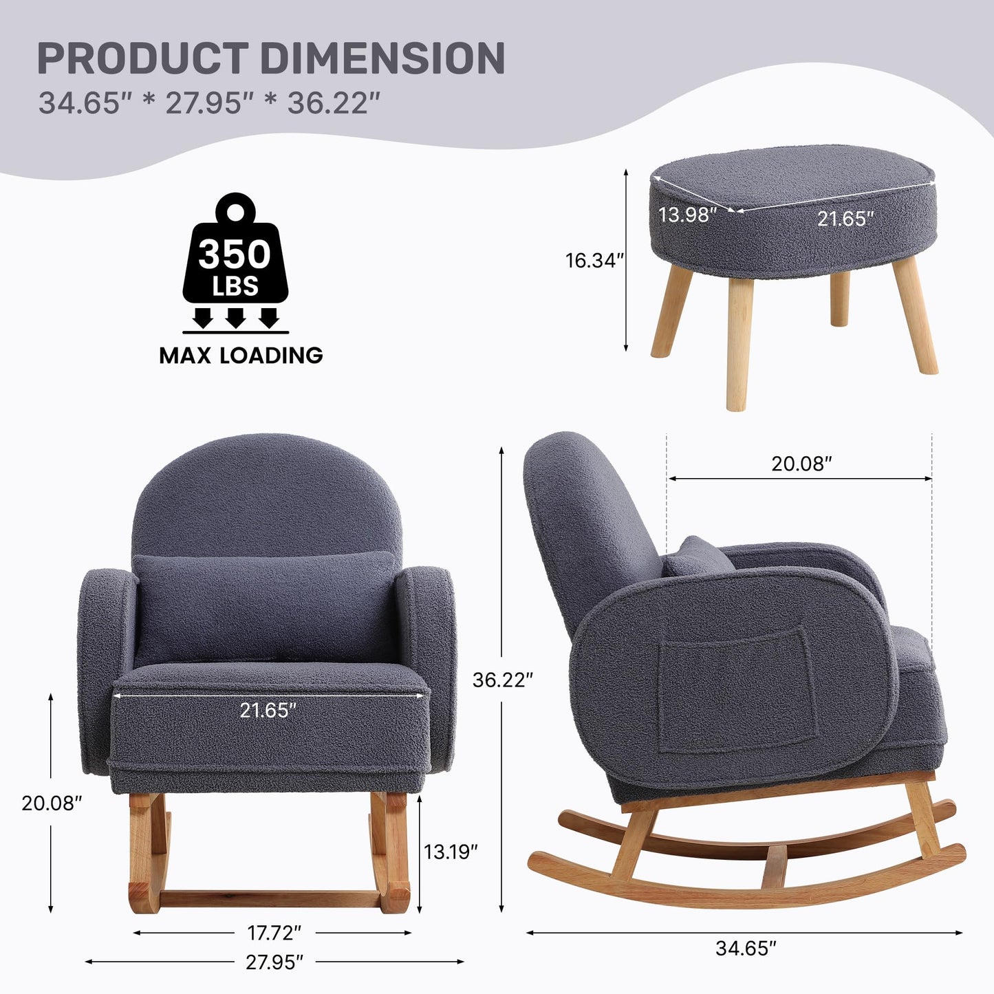 Rocking Chair with Ottoman, Upholstered Glider Rocker with High Backrest and Side Pocket, Rocking Accent Armchair with Solid Wood Legs for Nursery, Living Room, Bedroom Green